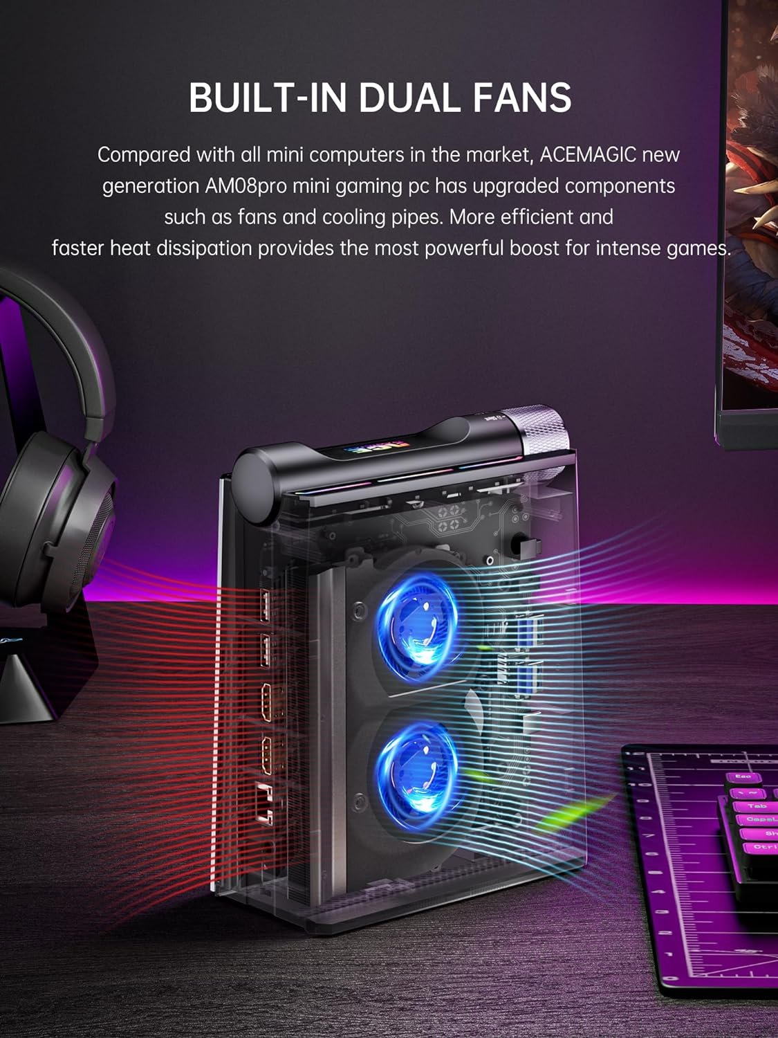 ACEMAGICIAN S3A Mini Gaming PC, Ryzen 9 6900HX, 16GB DDR5 512GB NVMe SSD, Mini Computers with AMD Radeon Graphics RGB Lights | WiFi6 | BT5.2 | Dual Fan | 3 Modes Mini Desktop | Up to 4.9Ghz - Image 3