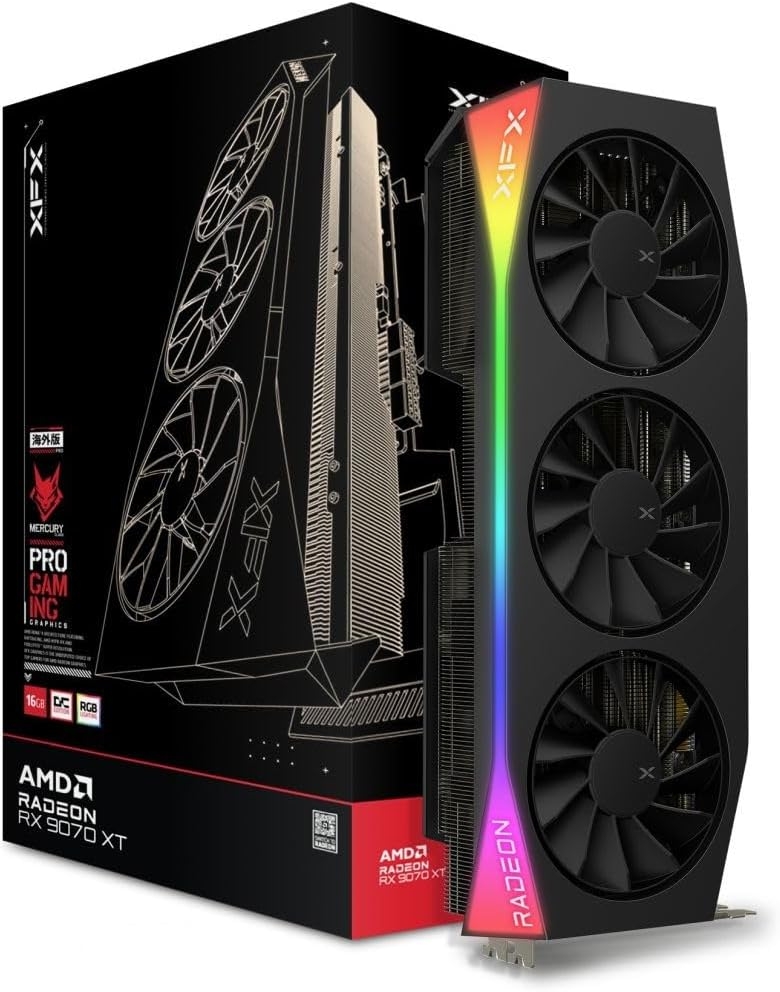 XFX Mercury AMD Radeon RX 9070 XT OC Gaming Edition with RGB 16GB GDDR6 HDMI 3xDP, AMD RDNA 4 RX-97TRGBBB9